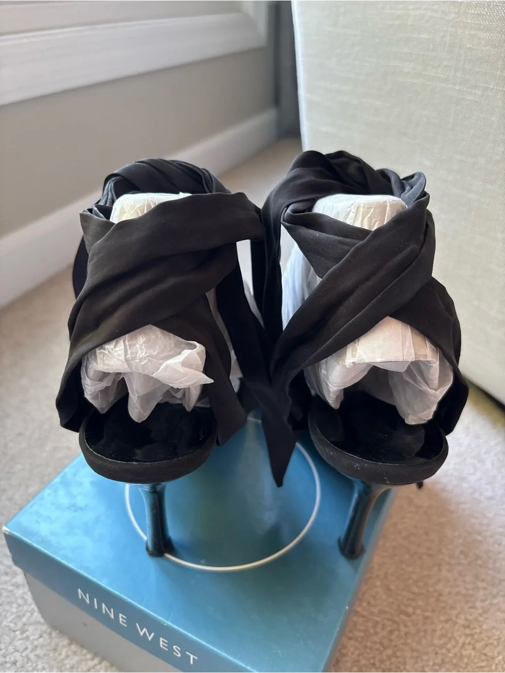 Nine West Black Wrap-Tie Open-Toe Stiletto Heels